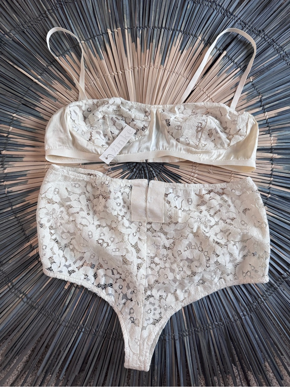 NWT Zinke Intimates Ivory Floral Lace Bralette & High-Waist Panty Set Size M